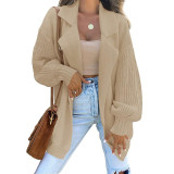 Solid Color Cardigan Turndown Collar Long-Sleeved Knitting Coat Autumn And Winter Fashion Sweater
