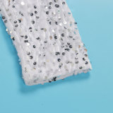 Sexy Square Collar Tight Fitting Stretch Sequin Slit Bodycon Dress