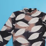 Sexy Printed Stretch Round Neck Long Sleeve Bodycon Tight Fitting Mermaid Long Dress