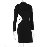 Women's Autumn And Winter Fashionable Sexy Slim Fit Low Back Solid Color Bodycon Dress