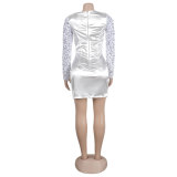 Sexy Square Collar Tight Fitting Stretch Sequin Slit Bodycon Dress