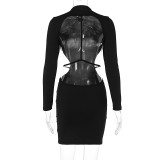Women's Autumn And Winter Fashionable Sexy Slim Fit Low Back Solid Color Bodycon Dress
