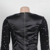 Sexy Square Collar Tight Fitting Stretch Sequin Slit Bodycon Dress