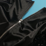 Sexy Square Collar Tight Fitting Stretch Sequin Slit Bodycon Dress