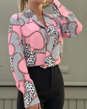 Autumn Loose Long-Sleeved V-Neck Pullover Printed Shirt For Women