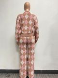 Autumn And Winter Women's Knitting Cardigan Sweater Pants Two-Piece Suit