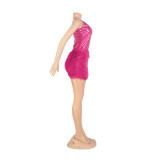 Women's Solid Color Glossy Bodysuit Sexy Short Skirt Two-Piece Set