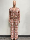 Autumn And Winter Women's Knitting Cardigan Sweater Pants Two-Piece Suit