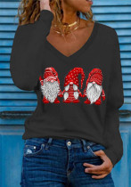 Christmas Women Printed V Neck Long Sleeve Top