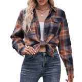 Women Casual oversize loose plaid shirt