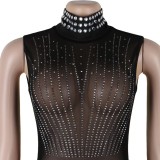 Women Sexy Beaded See-Through Turtleneck Dress