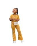 Girls velvet short-sleeved Top and Pant two-piece set