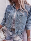 Women Open Placket Studded Crop Jacket