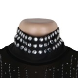 Women Sexy Beaded See-Through Turtleneck Dress