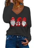 Christmas Women Printed V Neck Long Sleeve Top