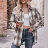 Women Casual oversize loose plaid shirt