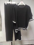 Women summer knitting short-sleeved Topand wide-leg pants two-piece set