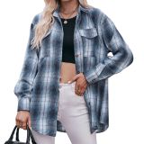 Women Casual oversize loose plaid shirt