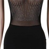 Women Sexy Beaded See-Through Turtleneck Dress