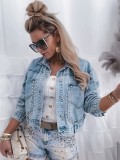 Women Open Placket Studded Crop Jacket