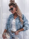 Women Open Placket Studded Crop Jacket