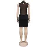 Women Sexy Beaded See-Through Turtleneck Dress