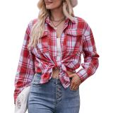 Women Casual oversize loose plaid shirt