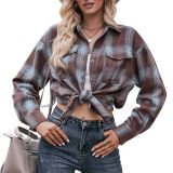 Women Casual oversize loose plaid shirt