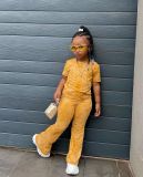 Girls velvet short-sleeved Top and Pant two-piece set