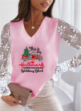 Christmas Women Style Printed Lace Long Sleeve T-Shirt