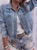 Women Open Placket Studded Crop Jacket