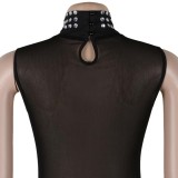Women Sexy Beaded See-Through Turtleneck Dress