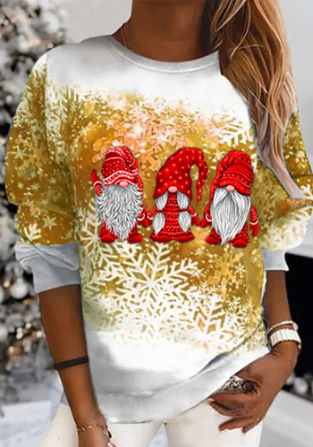Christmas Women Snowflake Print Round Neck Top