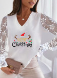 Christmas Women Style Printed Lace Long Sleeve T-Shirt
