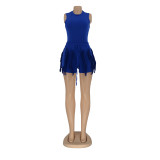 Women'S Solid Fringed Lace Sleeveless Bodysuit Shorts Two-Piece Set
