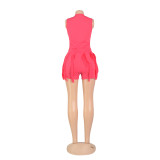 Women'S Solid Fringed Lace Sleeveless Bodysuit Shorts Two-Piece Set