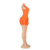Women'S Solid Fringed Lace Sleeveless Bodysuit Shorts Two-Piece Set