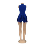 Women'S Solid Fringed Lace Sleeveless Bodysuit Shorts Two-Piece Set