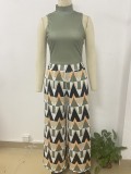 Women's Chic Career Sleeveless Print Tank Top Wide leg pants Fashion two piece Set