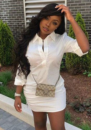 Women's Solid Ccolor Casual Shirt Dress