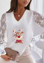 Christmas Women Style Printed Lace Long Sleeve T-Shirt