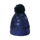 Autumn And Winter Shiny Woolen Hat Hip-Hop Street Fur Ball Knitting Hat For Men And Women
