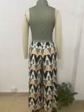Women's Chic Career Sleeveless Print Tank Top Wide leg pants Fashion two piece Set