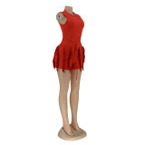 Women'S Solid Fringed Lace Sleeveless Bodysuit Shorts Two-Piece Set