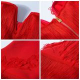 Women's Summer V-Neck Open Back Off Shoulder Tassel Mini Bodycon Dress