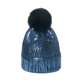 Autumn And Winter Shiny Woolen Hat Hip-Hop Street Fur Ball Knitting Hat For Men And Women