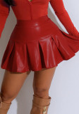 Cute Casual Style Sexy Pleated Leather Mini Skirt