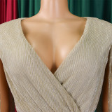 Belted V-Neck Chic Long Sleeve Cape Slim Waist Gown Dress