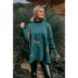 Autumn/Winter Turtleneck Slit Long Sleeve Top Casual Loose Bat Sleeves Women Top