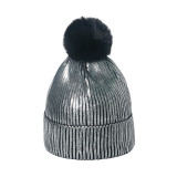 Autumn And Winter Shiny Woolen Hat Hip-Hop Street Fur Ball Knitting Hat For Men And Women